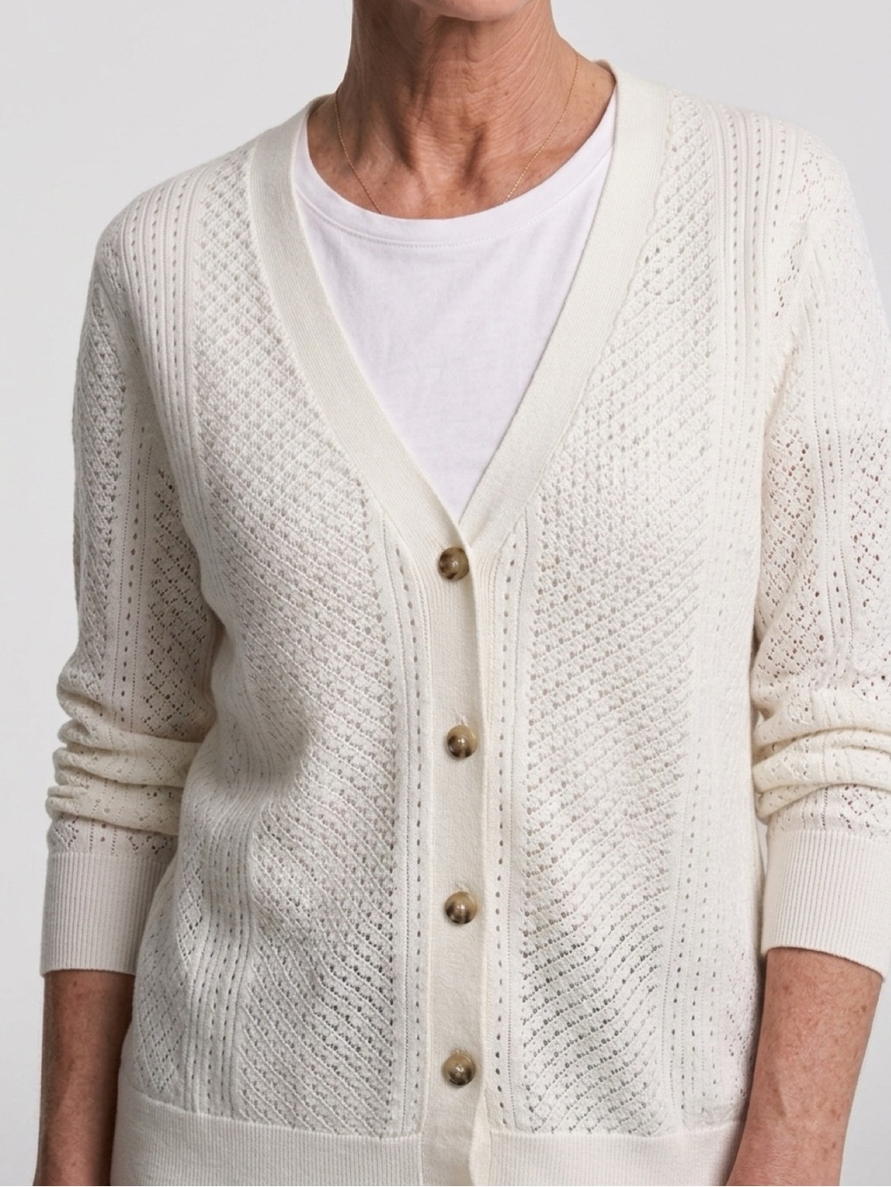 Lety & Me - White Open‑Knit Lightweight Cardigan Sweater - Size Large